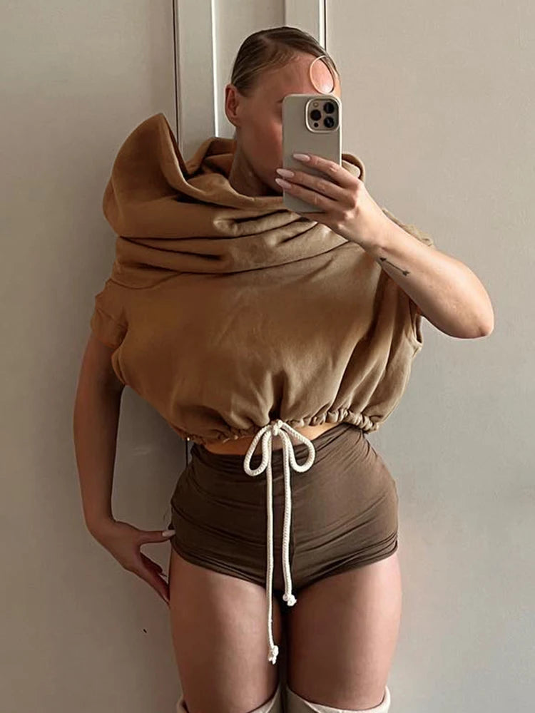 The Remi Shirred Hooded Tank in Brown | Lavishly Me