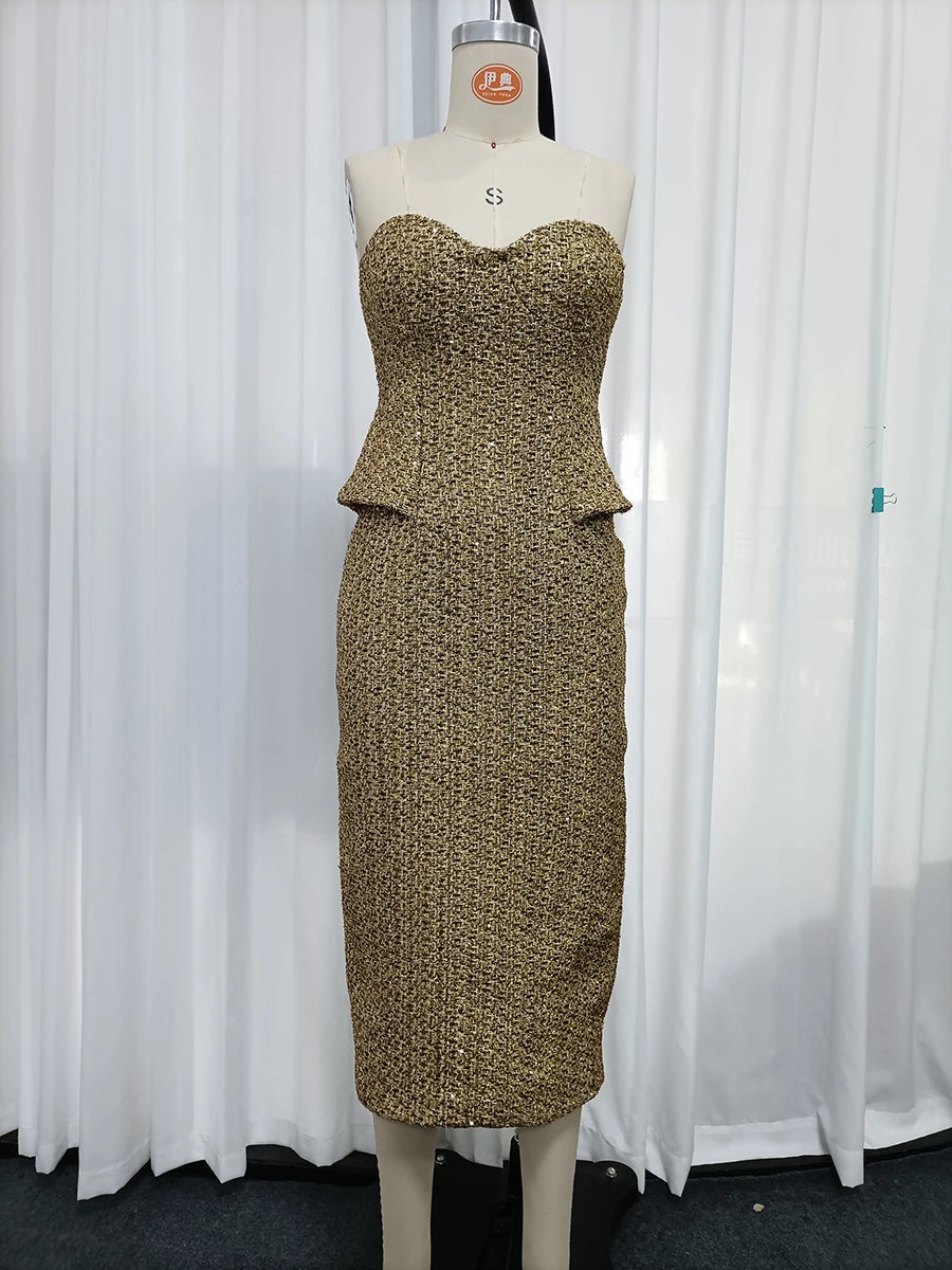 The Maeve Strapless Sequin Midi Dress | Lavishly Me