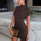 The Zaria Draped Ruched Mini Dress in black | Lavishly Me