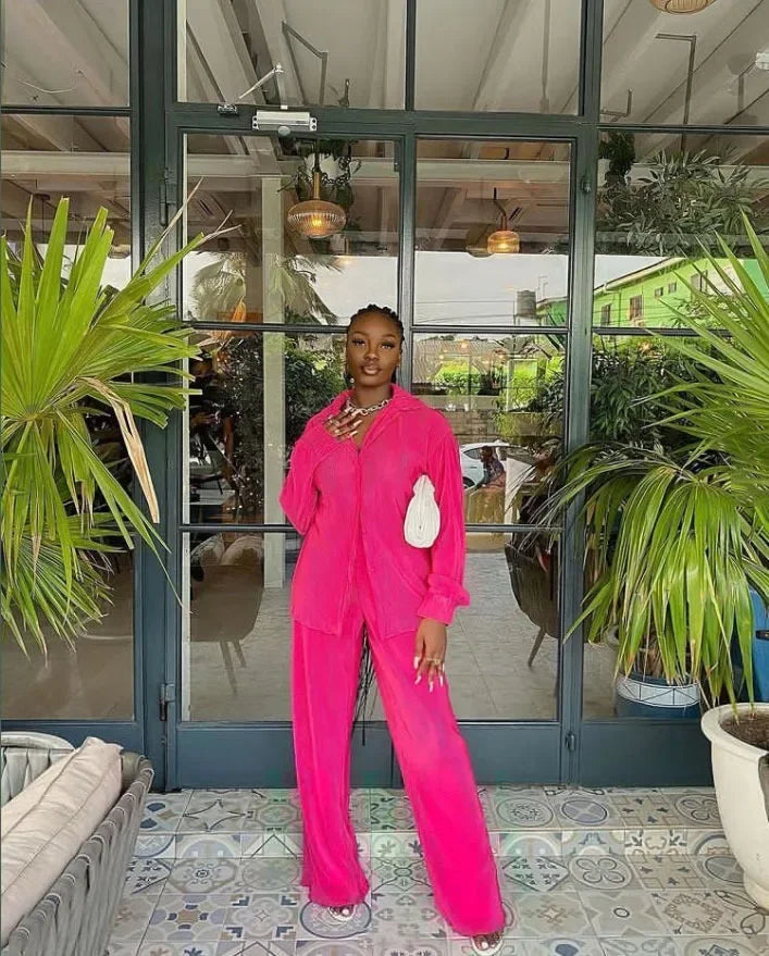 The Serena Wide-Leg Lounge Set in Fushcia | Lavishly Me