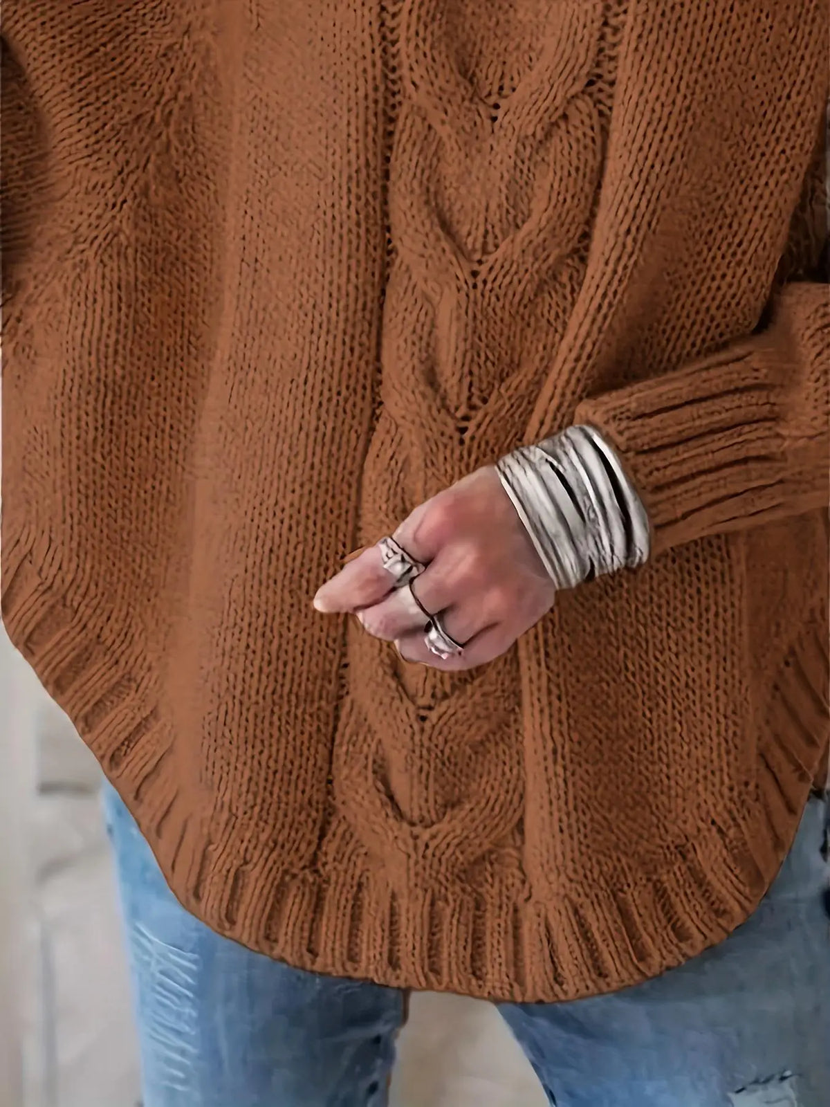 The Yasmin Knit Curve Sweater in Light Coffee | Lavishly Me
