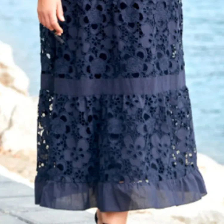 The Talia Lace-Panel Maxi Dress in deep blue | Lavishly Me