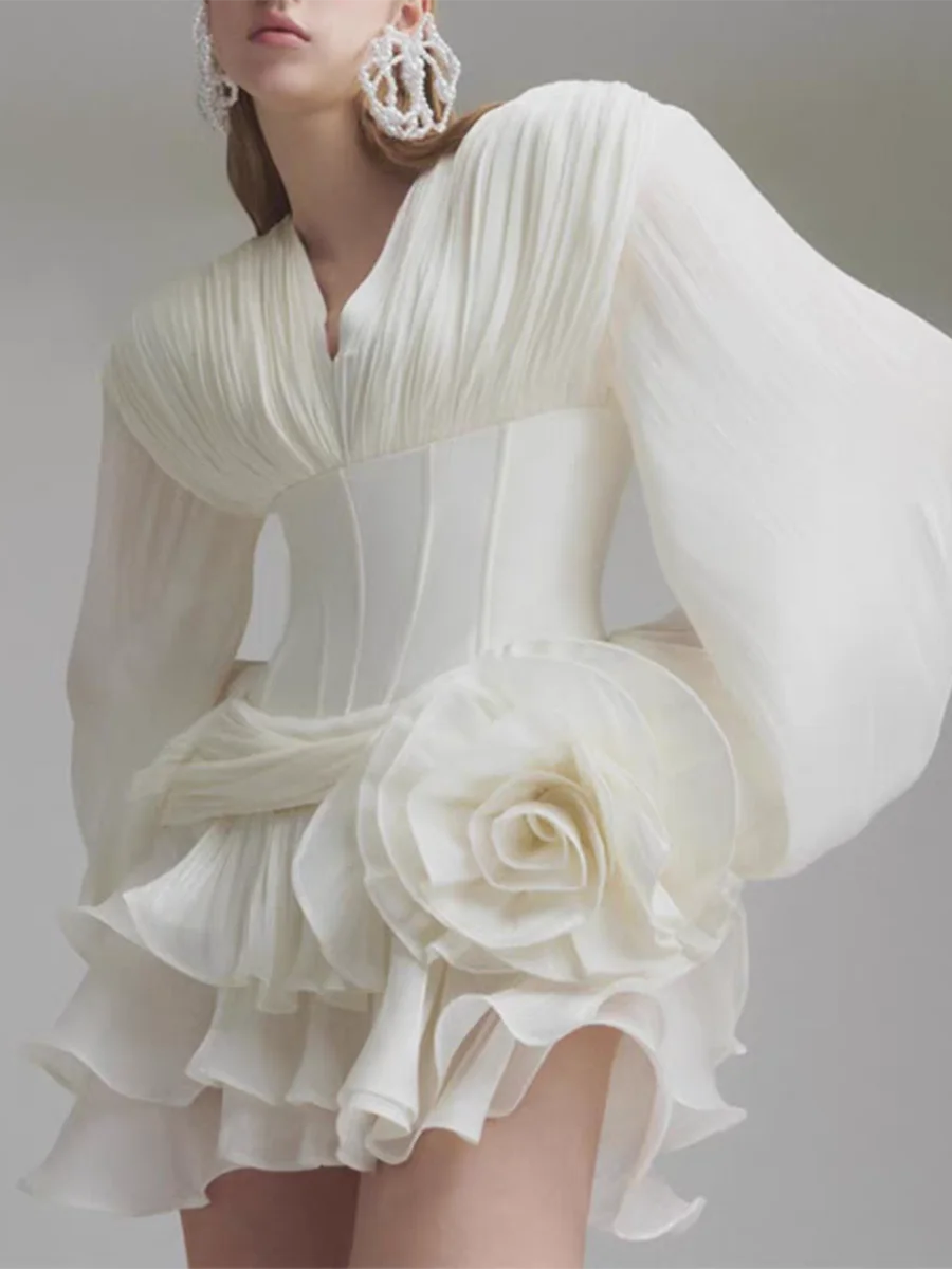 The Rosamund Ruffle Appliqué Mini Dress from the Celebration Edit at Lavishly Me