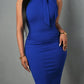 The Helena Ruched Neck-Tie Midi Dress in DEEP BLUE | Lavishly Me
