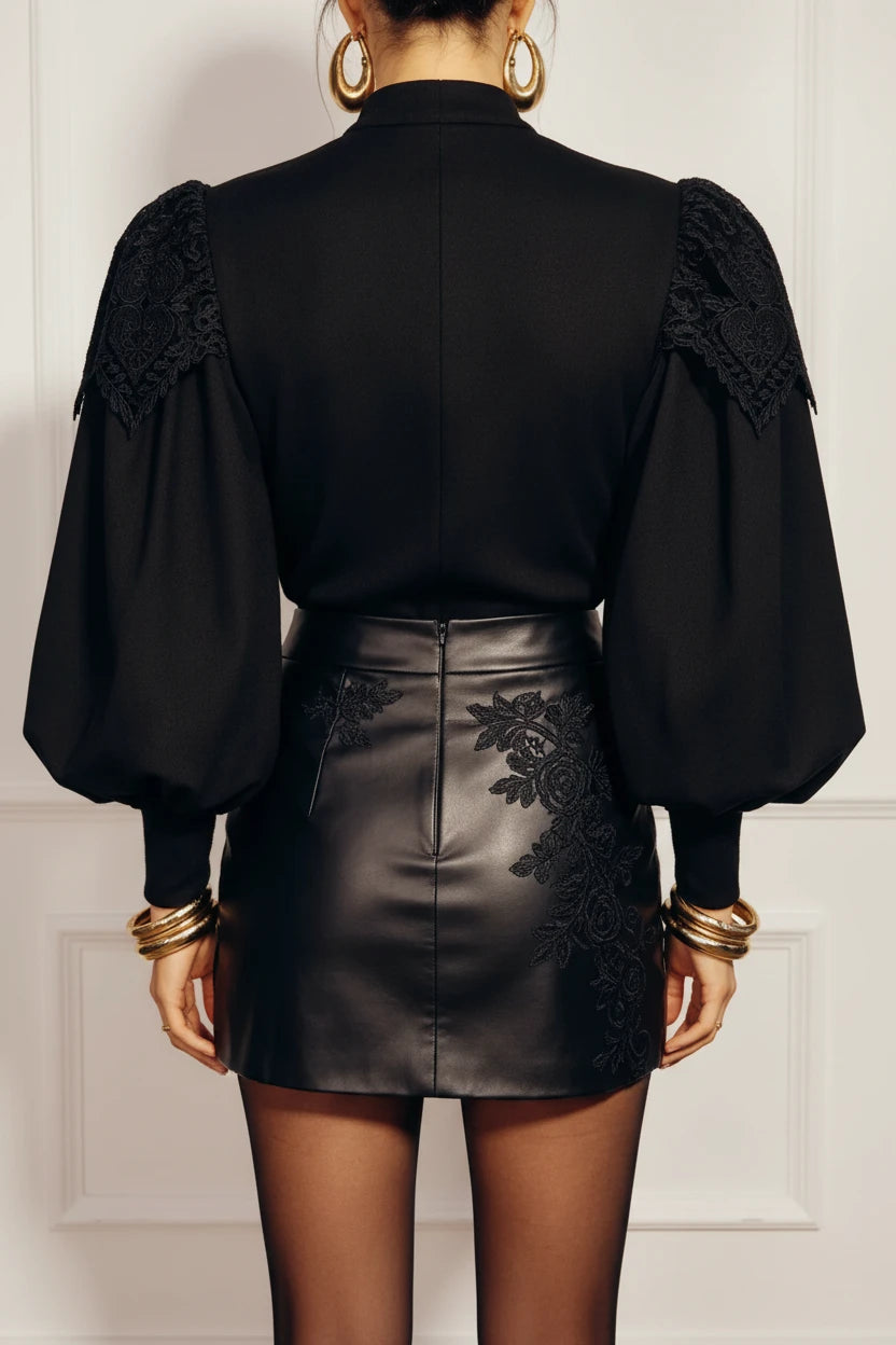 The Nerissa Lace Ruffle Blouse in BLACK | Lavishly Me