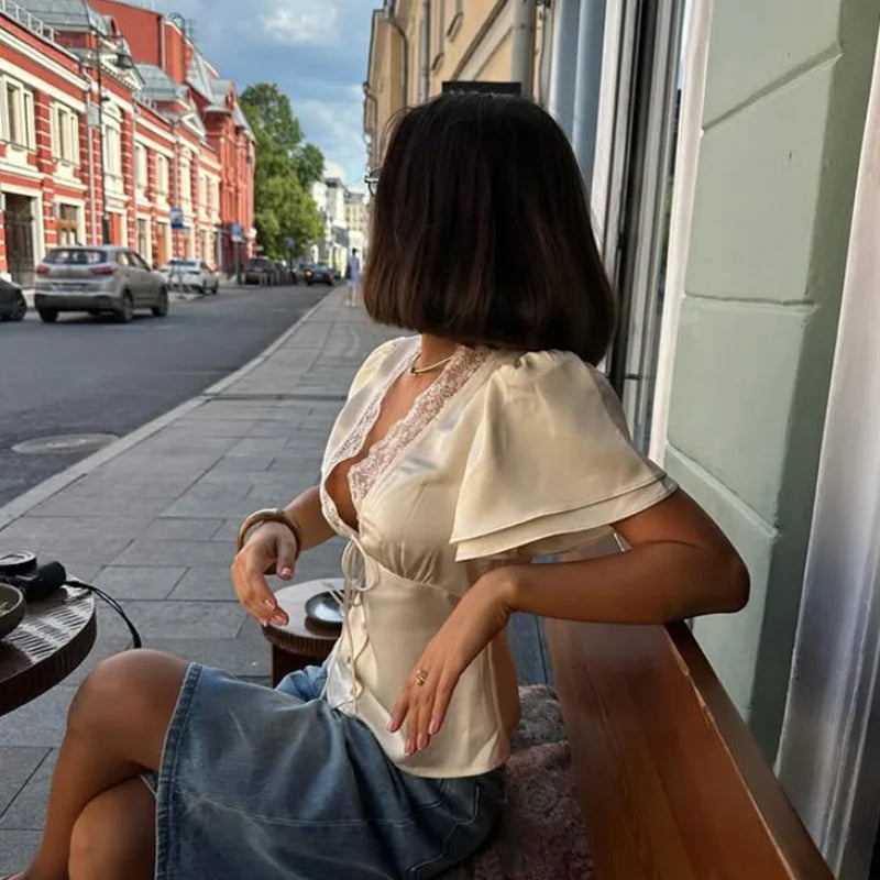 The Rosalie Satin Lace Top from the Soft & Sophisticated at Lavishly Me