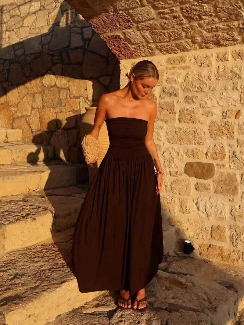 The Aurelia Pleated Off-Shoulder Maxi Dress | Lavishly Me