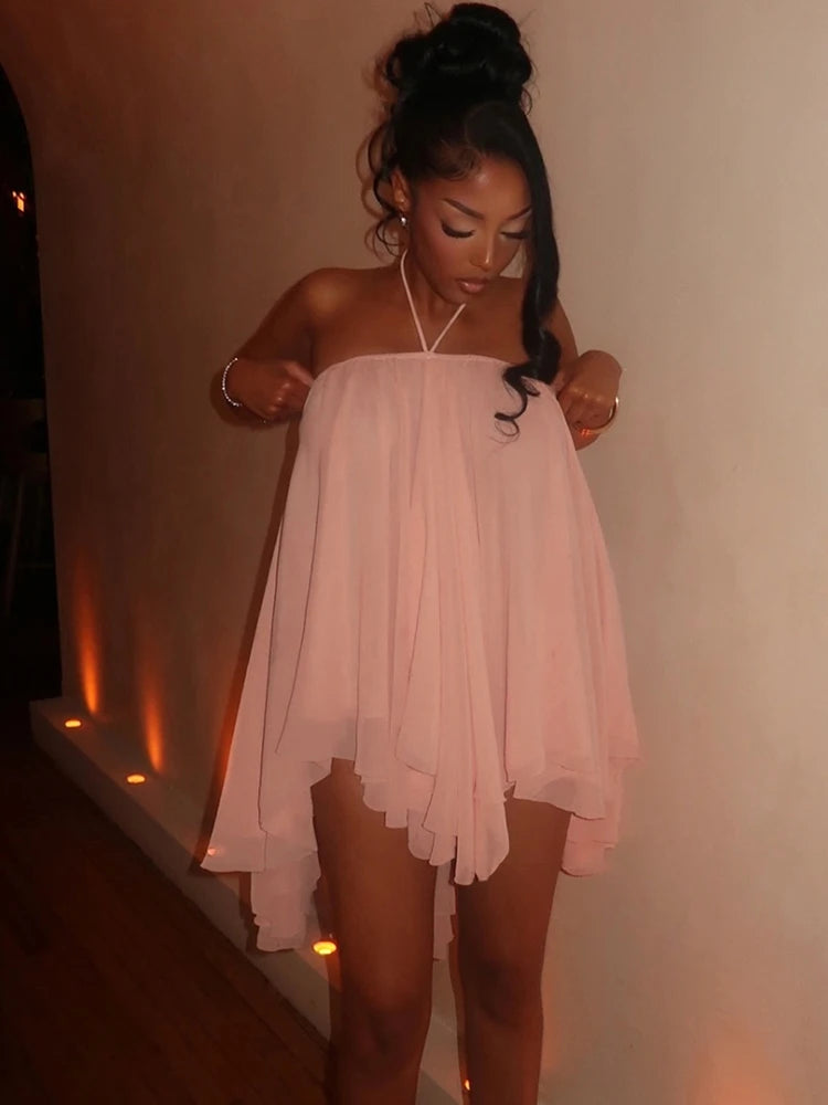 The Isla Tiered Halter Mini Dress in black | Lavishly Me