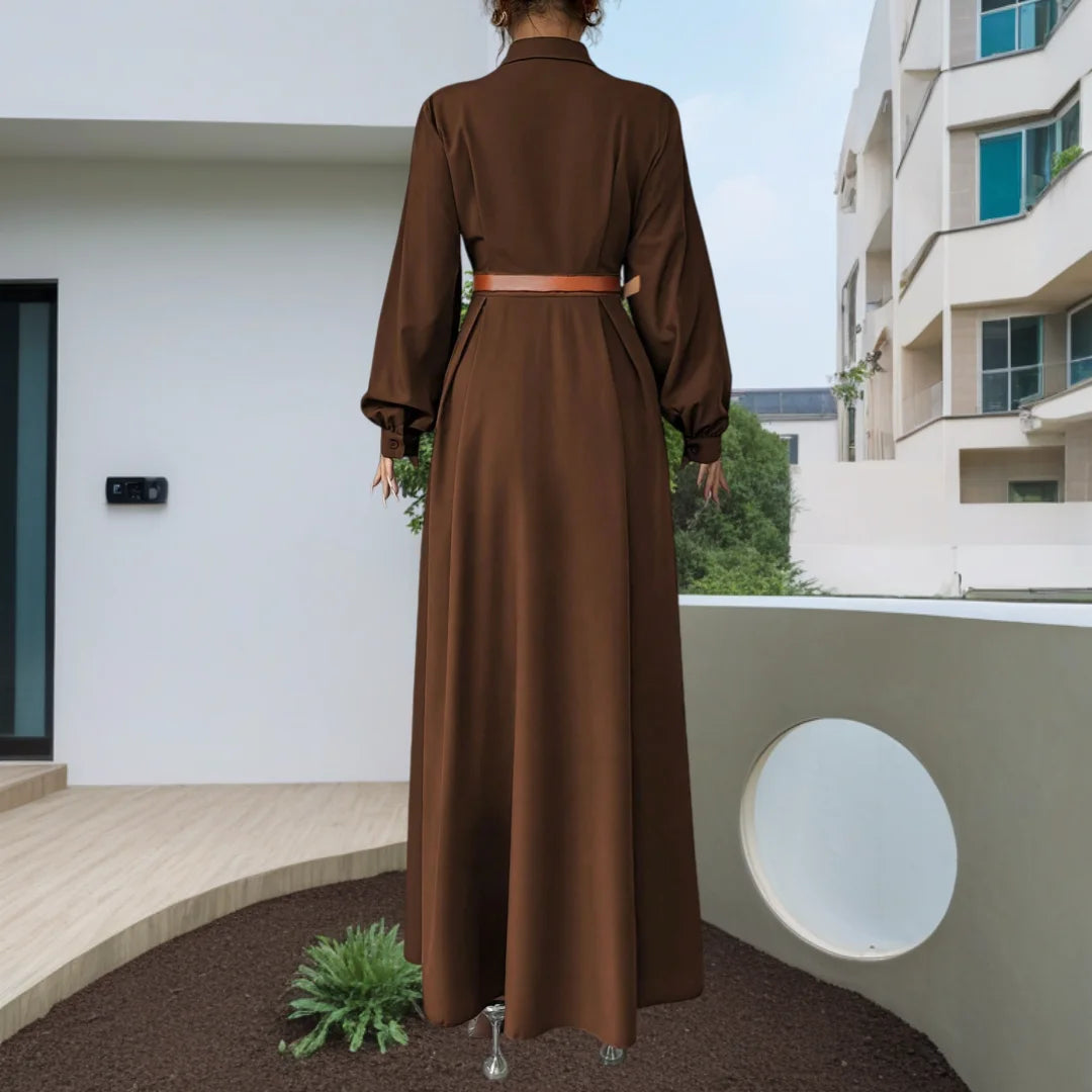 The Xena Collared Side-Slit Maxi Dress in Brown | Lavishly Me