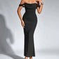 The Amara Ruched Corset Maxi Dress in Black | Lavishly Me