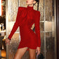 The Blair Power-Shoulder Mini Dress in Red | Lavishly Me