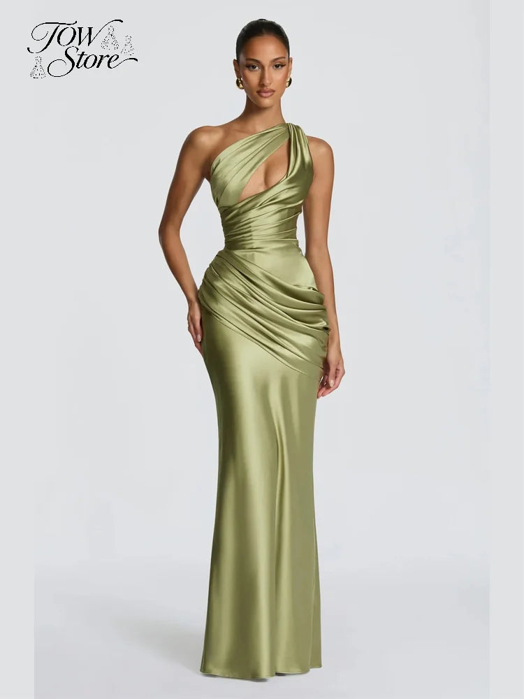 The Seraphine One-Shoulder Satin Maxi Dress from the Celebration Edit at Lavishly Me