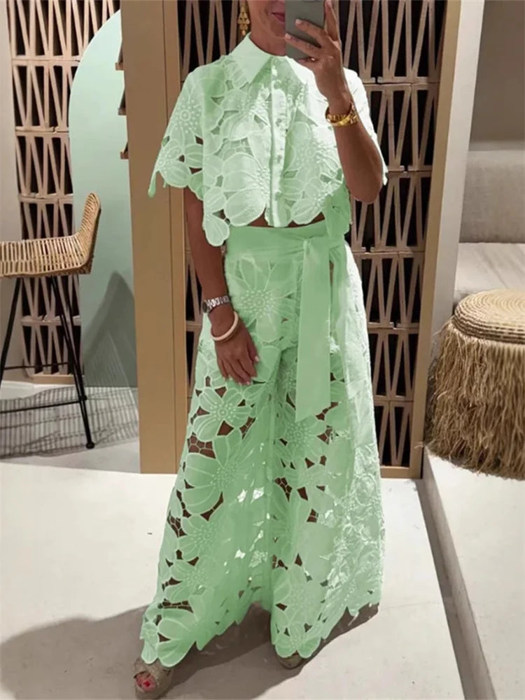 The Amalfi Lace Wide-Leg Set