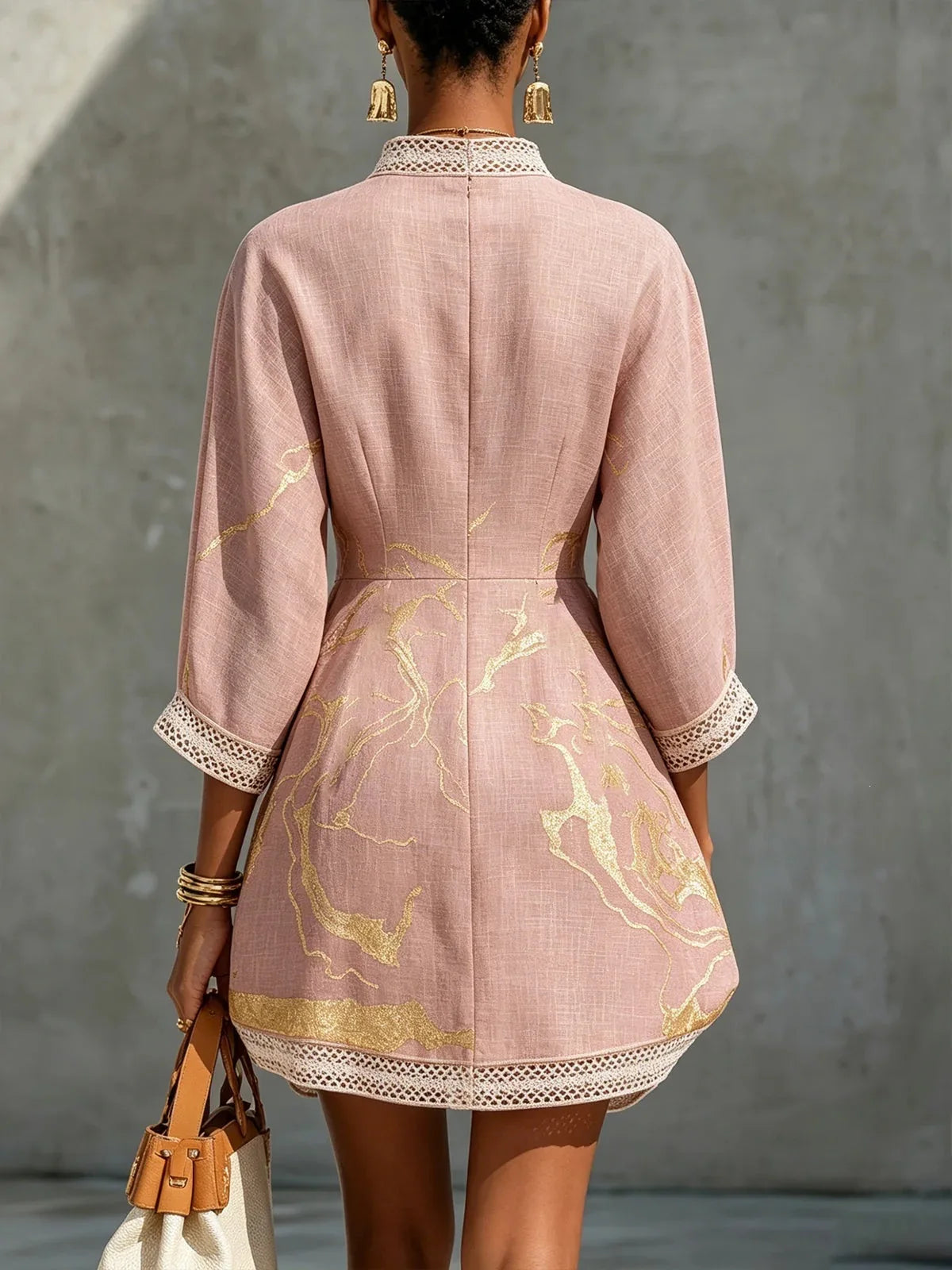 The Giselle Abstract Lace-Trim Dress in Pink | Lavishly Me