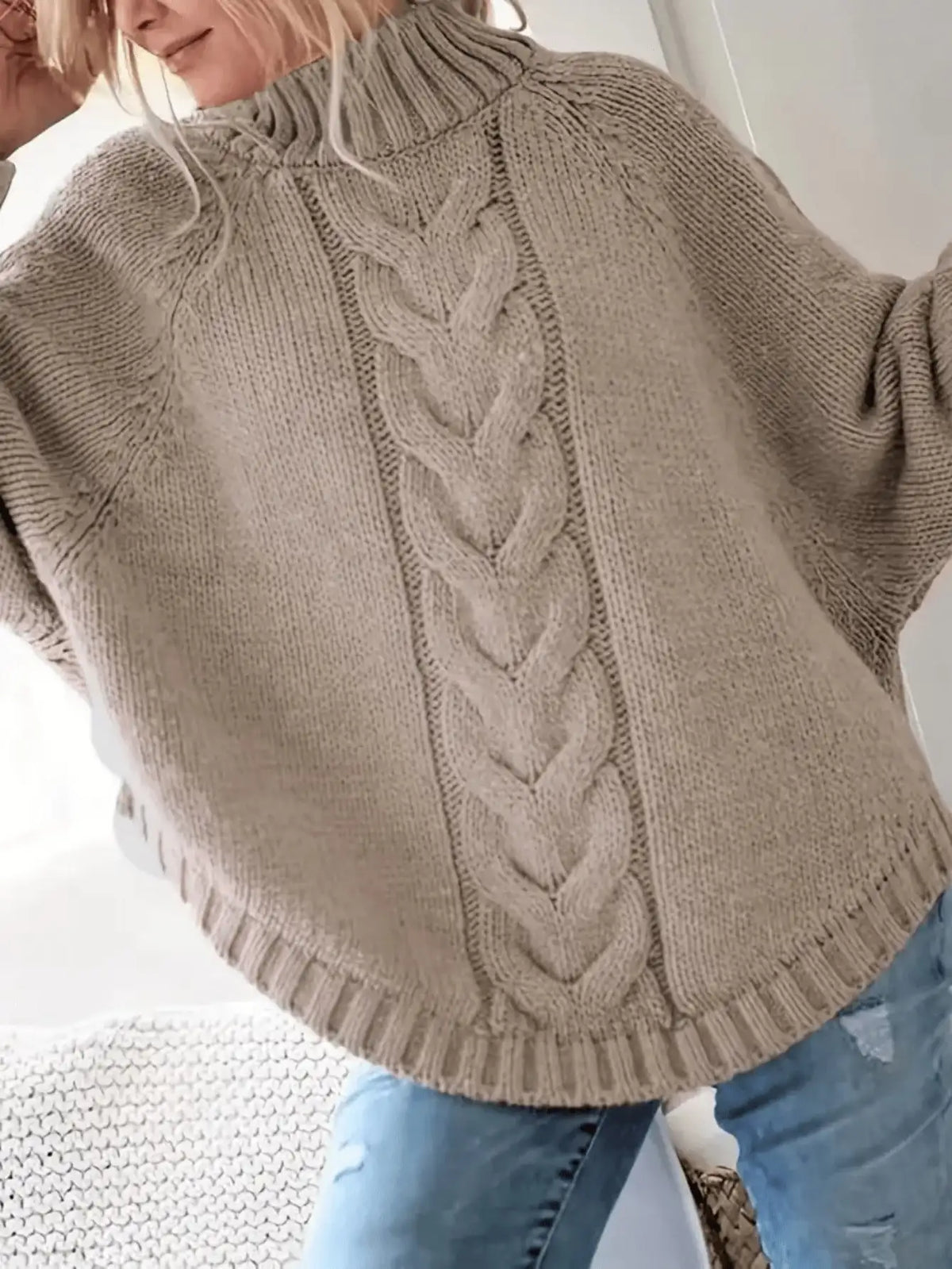 The Yasmin Knit Curve Sweater in Light Coffee | Lavishly Me