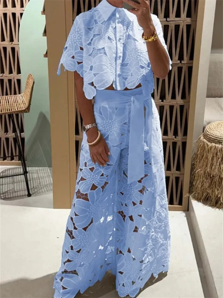 The Amalfi Lace Wide-Leg Set