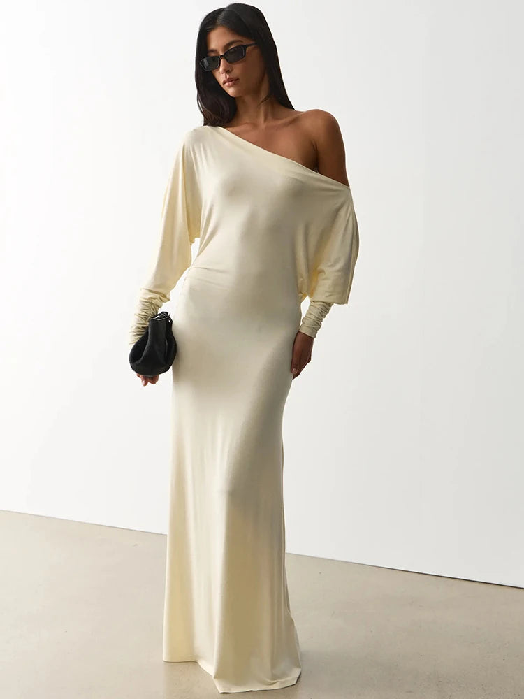 The Celestia Off-Shoulder Ruched Maxi Dress from the Celebration Edit at Lavishly Me