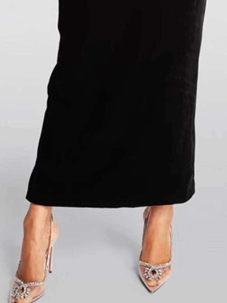 The Freya Diagonal-Neck Backless Dress in BLACK | Lavishly Me