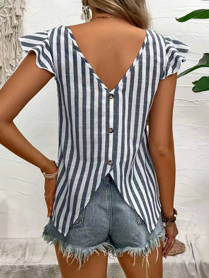 The Maribel Ruffle-Sleeve Stripe Blouse from the Soft & Sophisticated at Lavishly Me