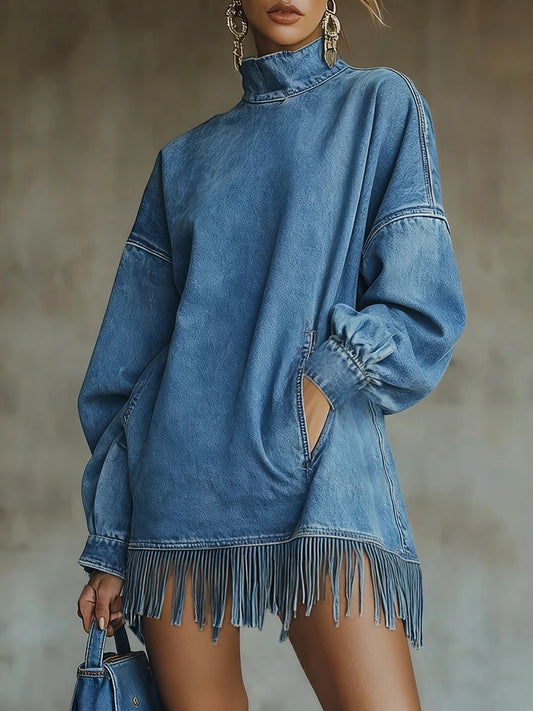 The Aspen Fringe Denim Dress from the Denim Edit at Lavishly Me