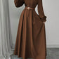 The Xena Collared Side-Slit Maxi Dress in Brown | Lavishly Me