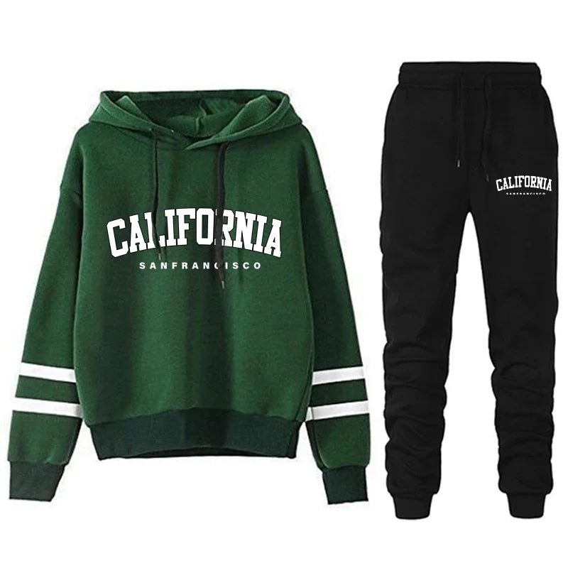 The West Coast Stripe Hooded Jogger Set hooded two-piece jogging suit from Lavishly Me