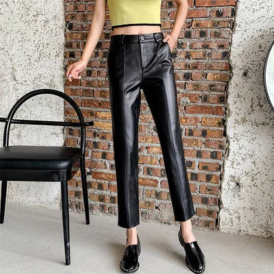 The Verity Leather Pants in 715 khaki | Lavishly Me