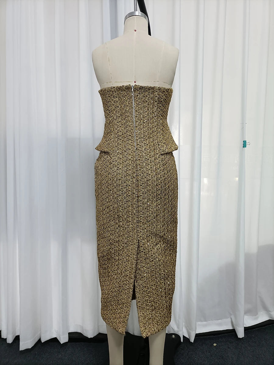 The Maeve Strapless Sequin Midi Dress | Lavishly Me