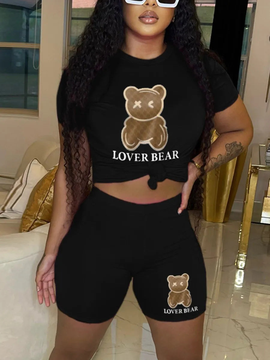 The Leona Bear Print Hooded Luxe Lounge Set