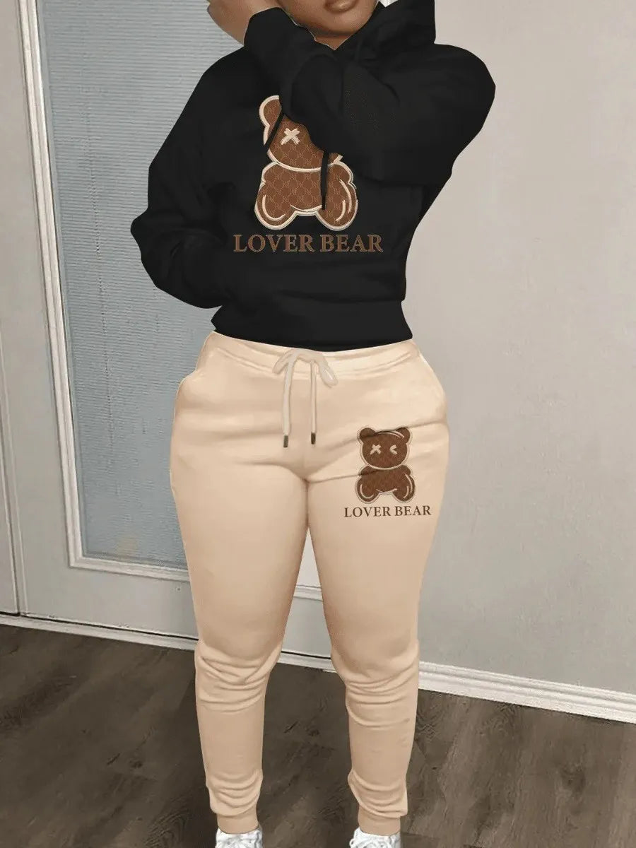 The Leona Bear Print Hooded Luxe Lounge Set