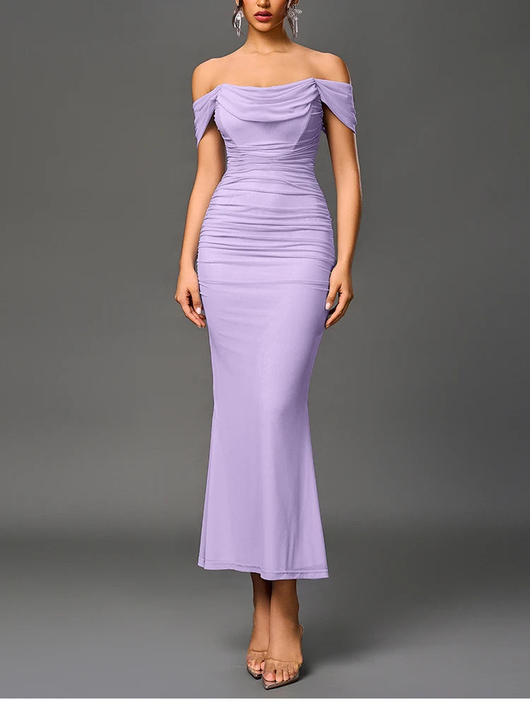The Amara Ruched Corset Maxi Dress in Blue | Lavishly Me