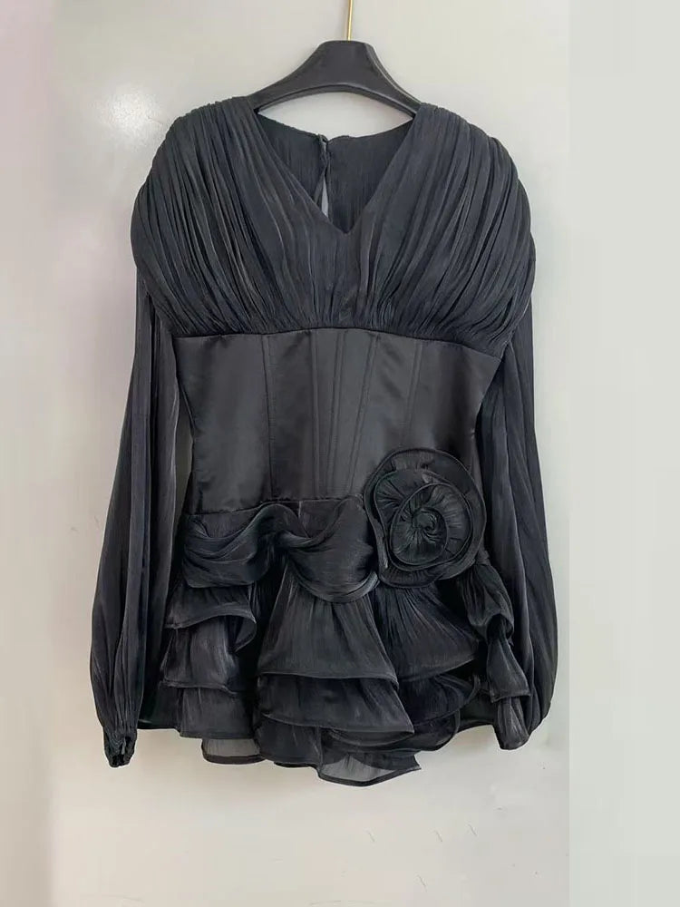 The Rosamund Ruffle Appliqué Mini Dress from the Celebration Edit at Lavishly Me