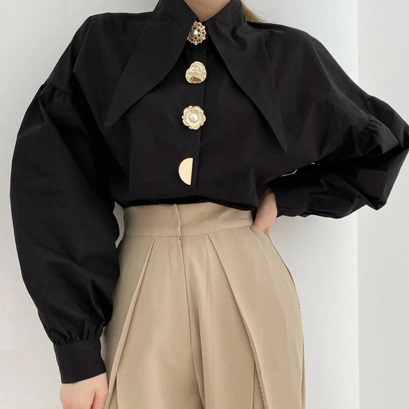 The Solène Button Blended Statement Blouse