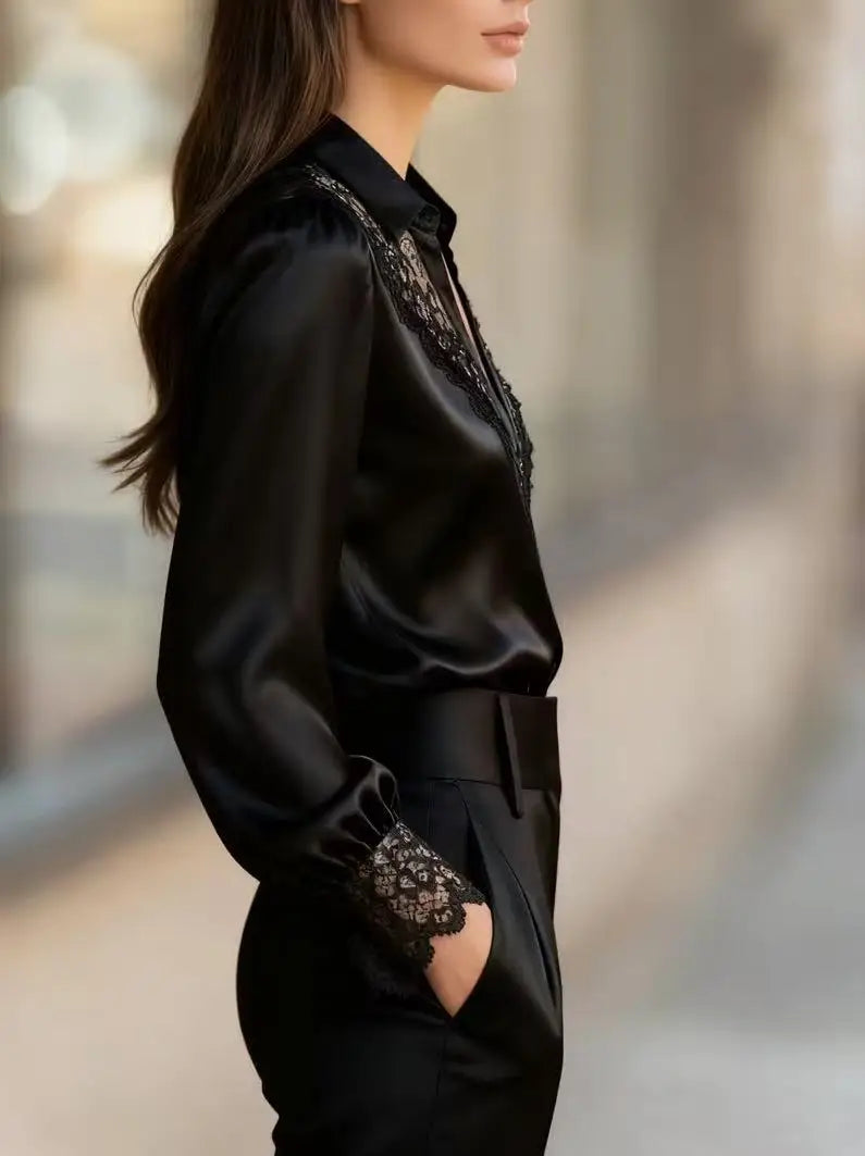The Ivory Lace Satin Blouse
