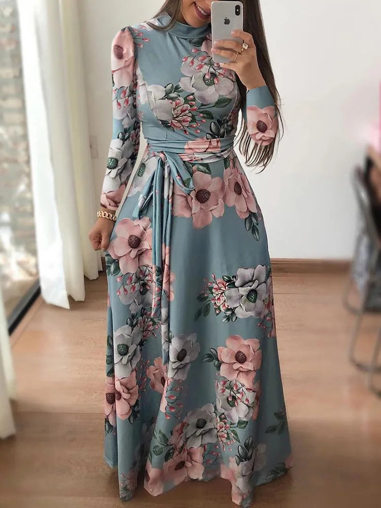 The Zola Floral Print Dress in 628-Black Long | Lavishly Me