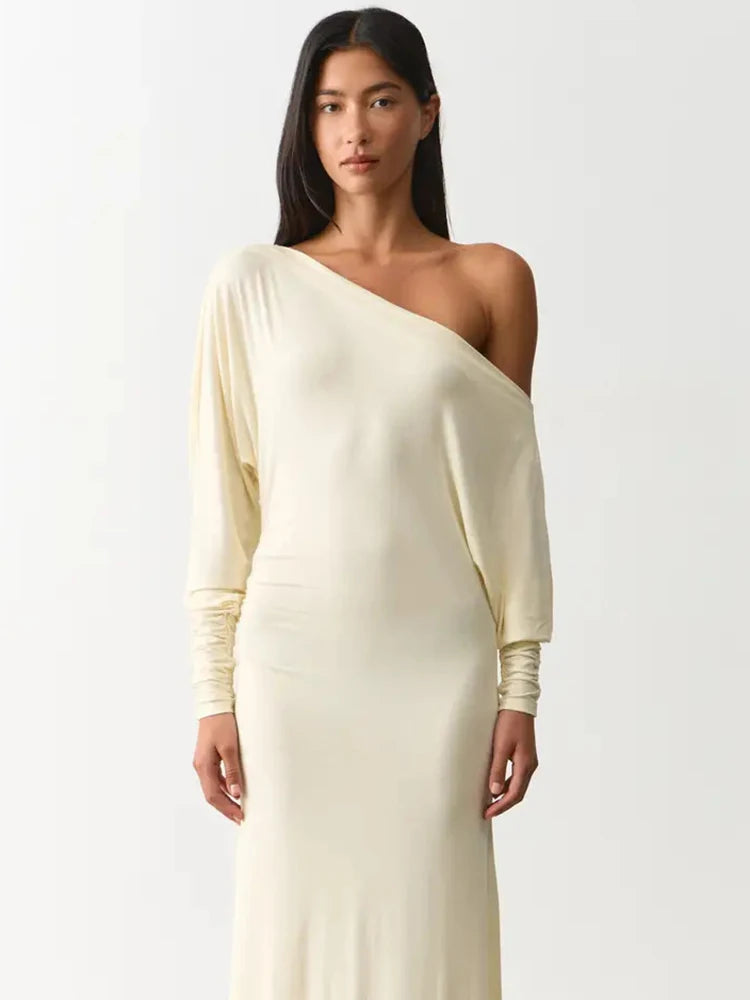 The Celestia Off-Shoulder Ruched Maxi Dress from the Celebration Edit at Lavishly Me