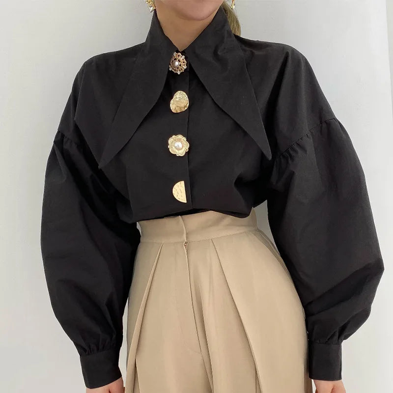 The Solène Button Blended Statement Blouse by Lavishly Me