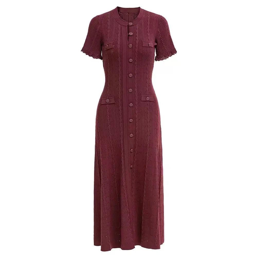 The Camille Cable-Knit Midi Dress in Brown | Lavishly Me