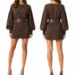 The Marisol Slash Neck Belt Mini Dress