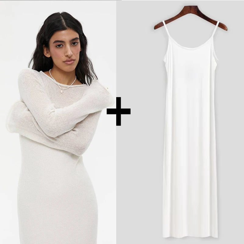 The Celeste Sculpted Knit Midi Dress in Brown(sweater vest) | Lavishly Me