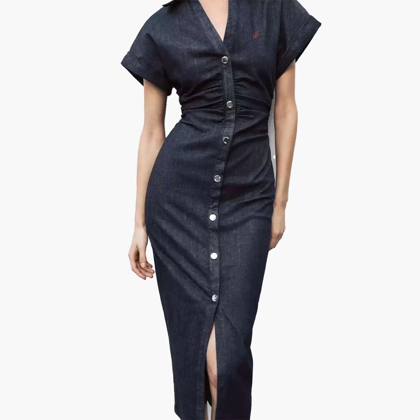 The Monroe Embroidered Denim Midi Dress from the Boss Energy at Lavishly Me