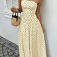 The Nadine Polka-Dot Ruffle Maxi Dress in Beige | Lavishly Me