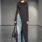 The Alessia High-Slit Maxi Dress in black | Lavishly Me