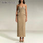 The Maeve Strapless Sequin Midi Dress in GOLD | Lavishly Me