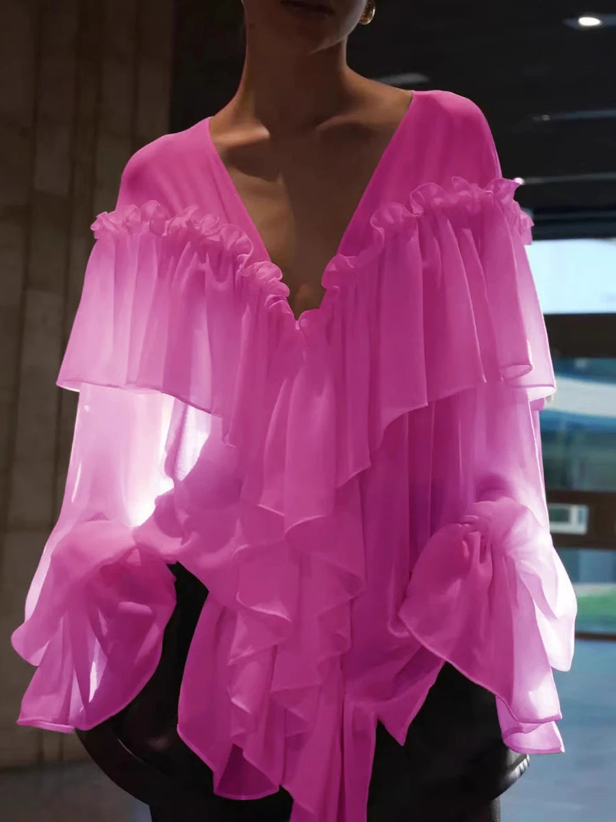 The Delphine Sheer Ruffle Blouse from the After Dark at Lavishly Me