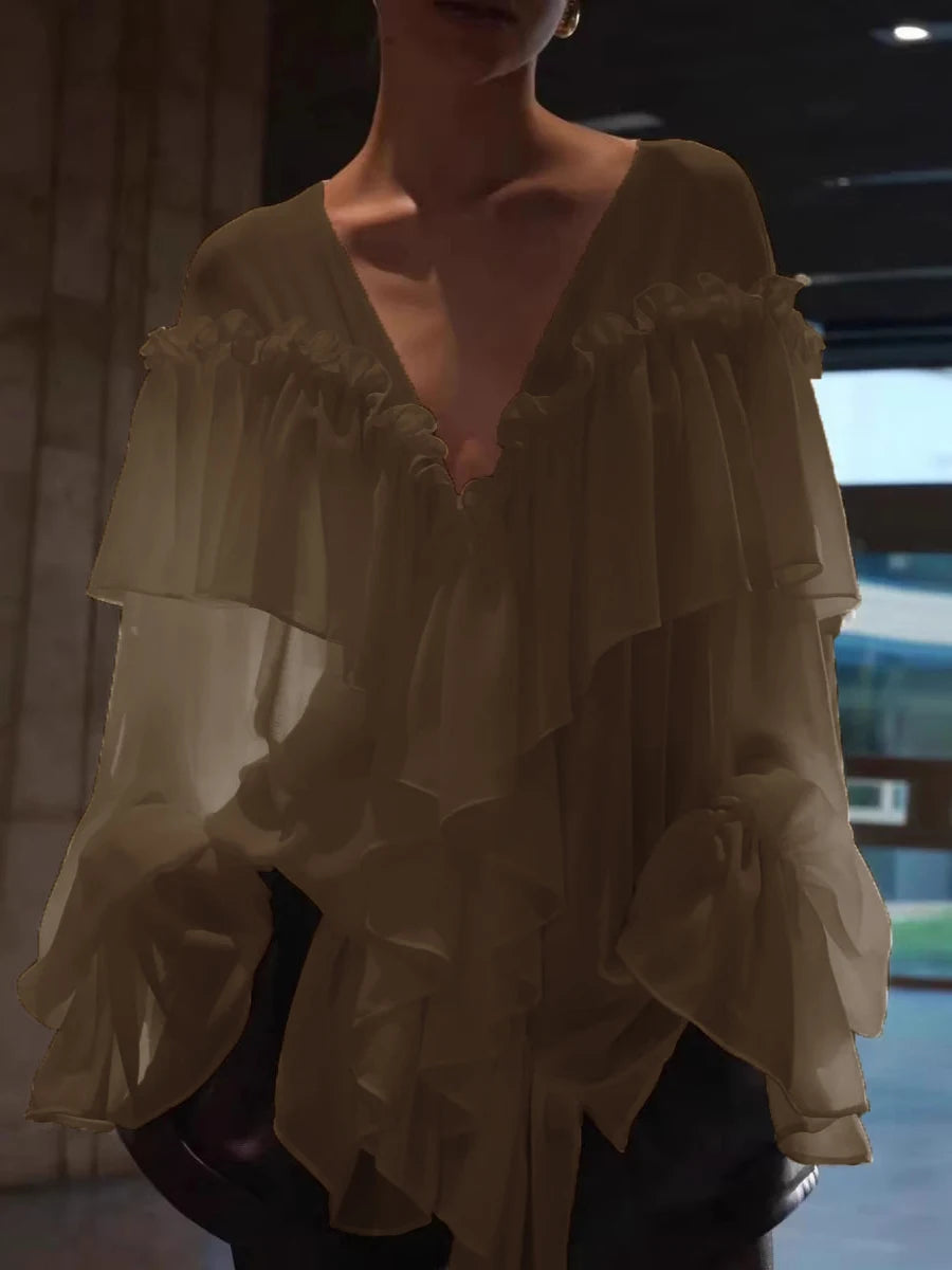 The Delphine Sheer Ruffle Blouse from the After Dark at Lavishly Me