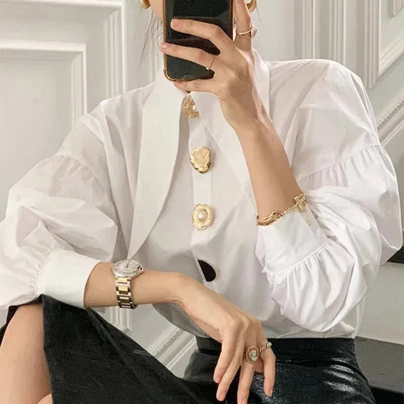 The Solène Button Blended Statement Blouse
