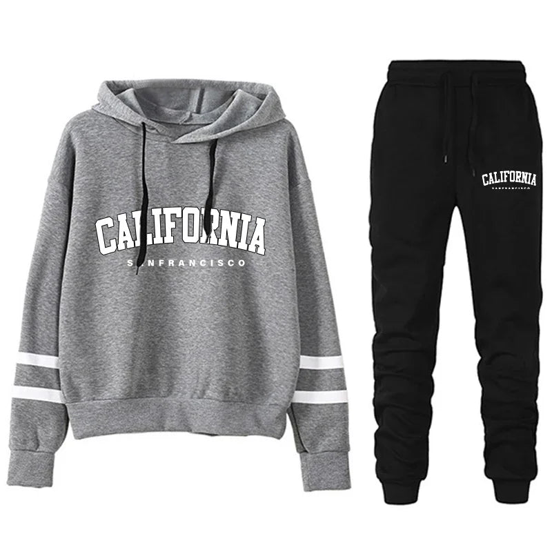 The West Coast Stripe Hooded Jogger Set hooded two-piece jogging suit from Lavishly Me