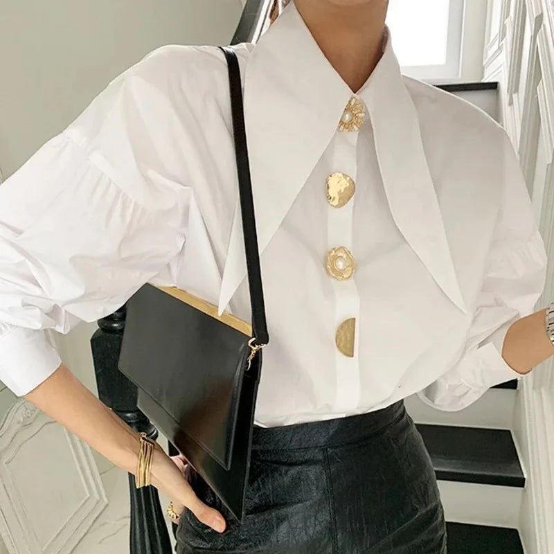 The Solène Button Blended Statement Blouse