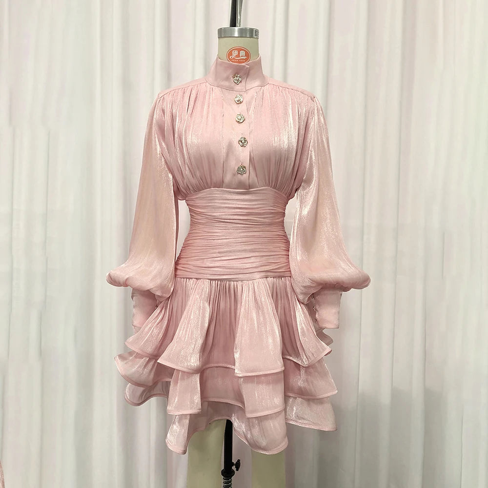 The Valentina French Pleated Dress in PINK | Lavishly Me